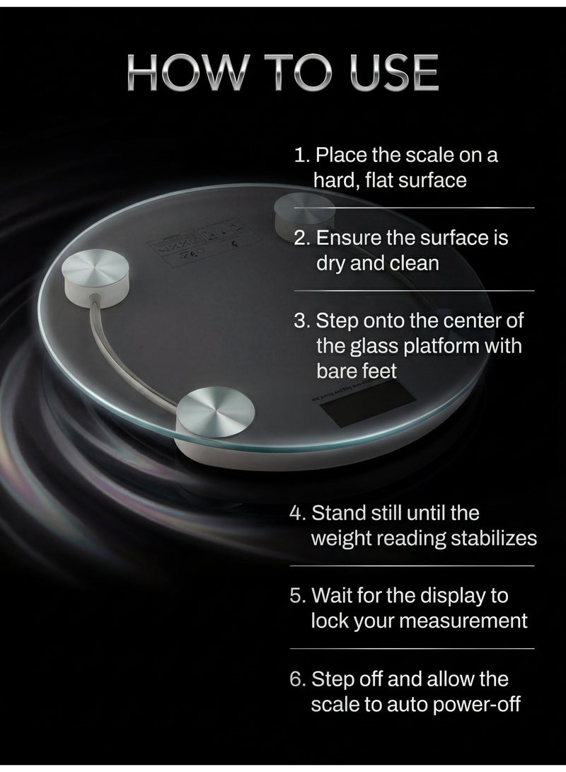 ميزان رقمي ذكي بسطح زجاج مقوّى 2011 A1 ، شاشة LCD مضيئة، دقة عالية 180 كجم/396 lbs، تغيير وحدات القياس kg/lb، تشغيل Step-On، إيقاف تلقائي، قواعد - Image 5